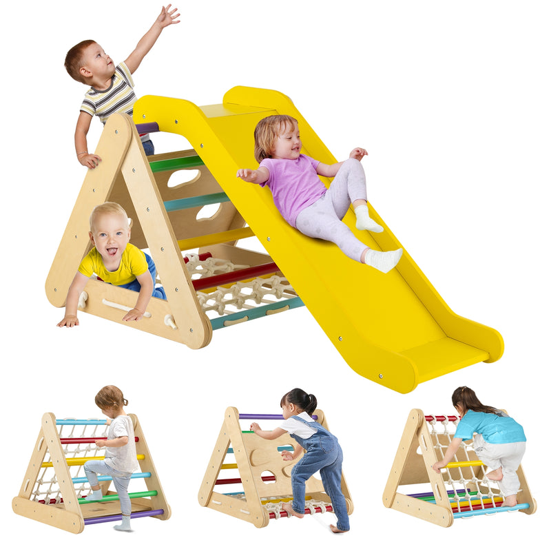*4 in 1 Triangle Climber Toy with Sliding Board and Climbing Net - Multicolor