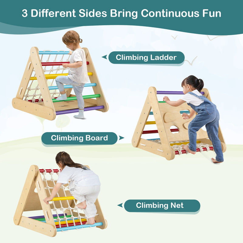 *4 in 1 Triangle Climber Toy with Sliding Board and Climbing Net - Multicolor
