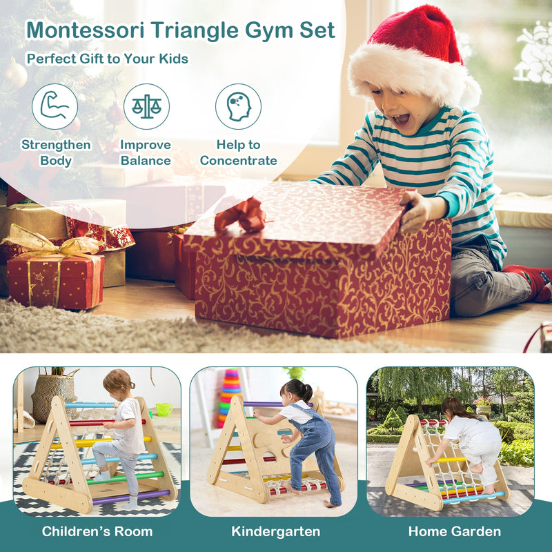 *4 in 1 Triangle Climber Toy with Sliding Board and Climbing Net - Multicolor