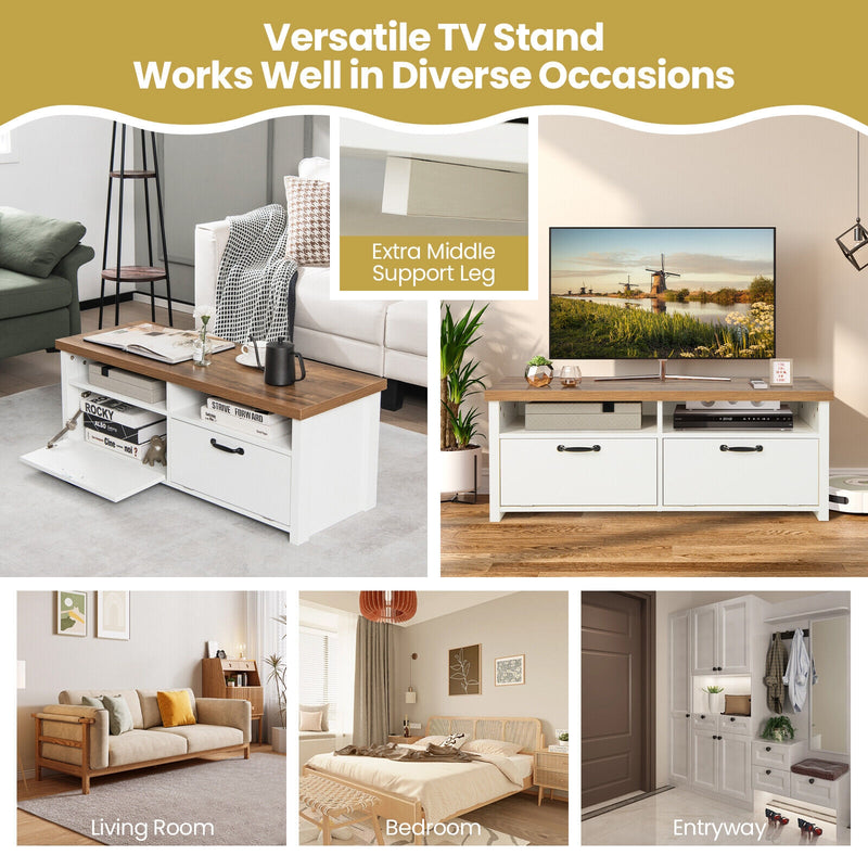 41.5 Inch Modern TV Stand with 2 Cabinets for TVs up to 48 Inch-White