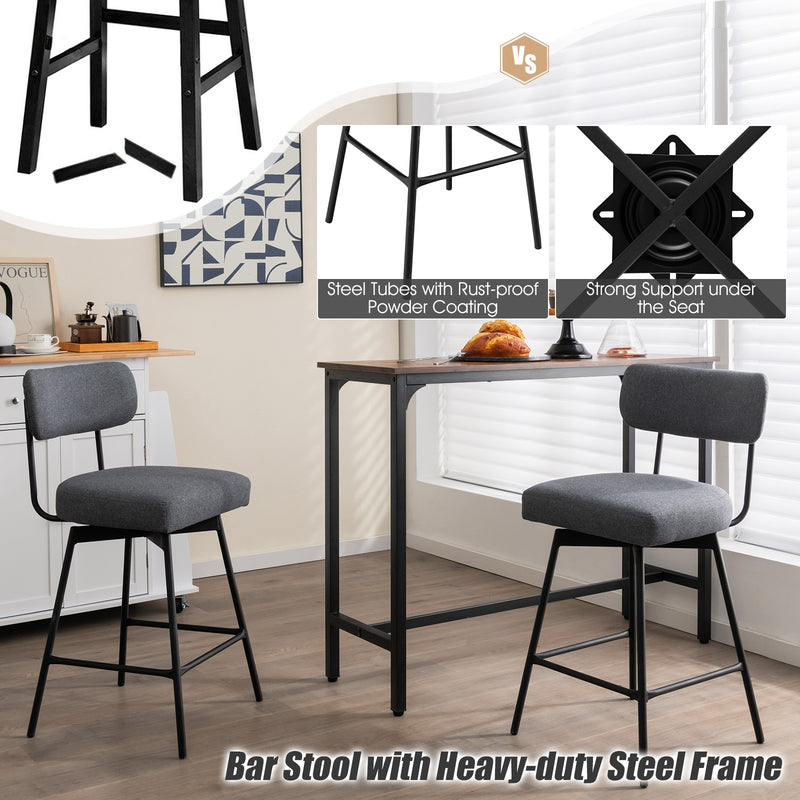 25 Inch 2-Piece Modern Upholstered Bar Stools with Back and Footrests-Gray