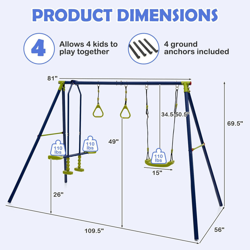 3-in-1 Outdoor Swing Set for Kids Aged 3 to 10