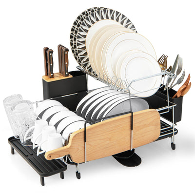 2-Tier Detachable Dish Rack with Drainboard and 360° Swivel Spout-Sliver