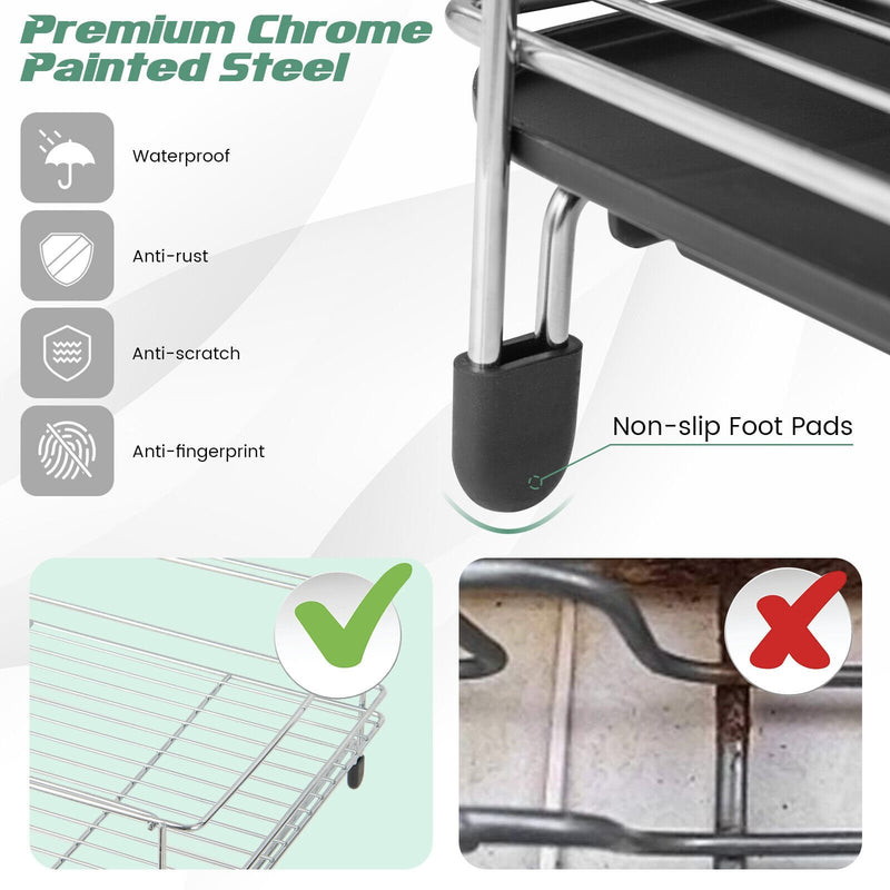 2-Tier Detachable Dish Rack with Drainboard and 360° Swivel Spout-Sliver