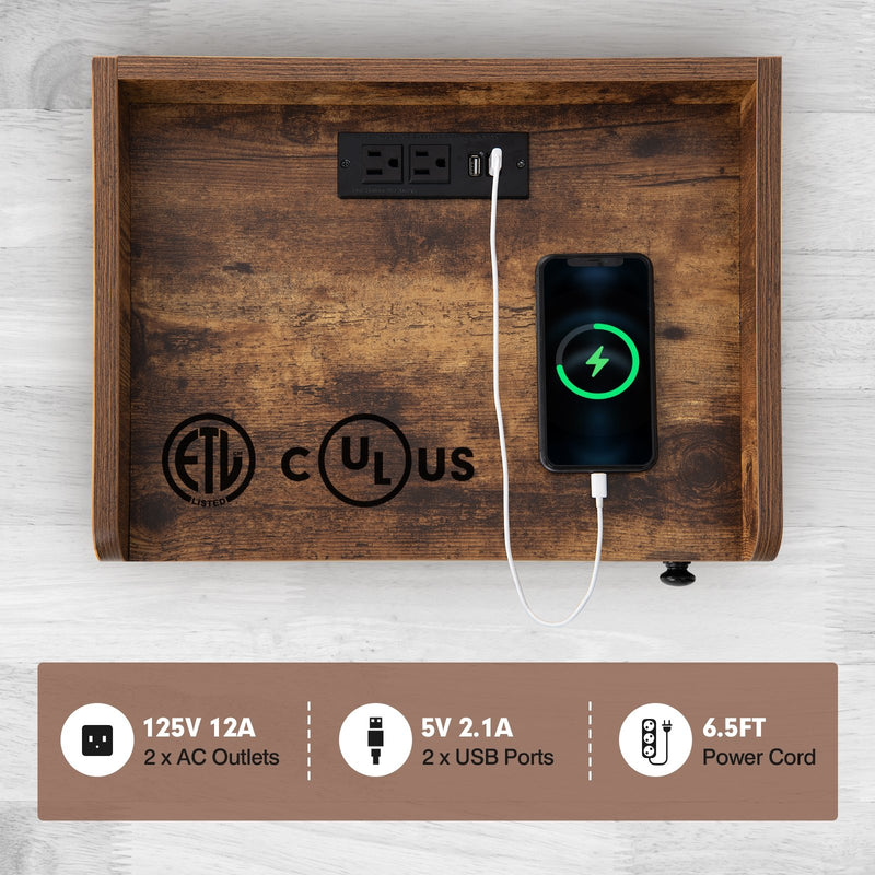 Lift Top End Table with Charging Station and Storage Shelves-Coffee