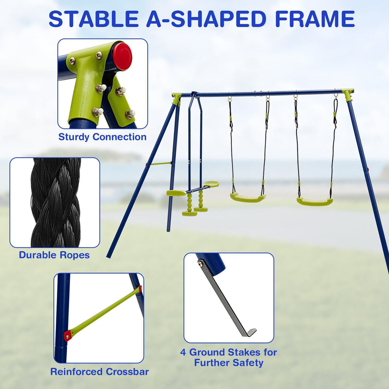 *440 Pounds Kids Swing Set with Two Swings and One Glider