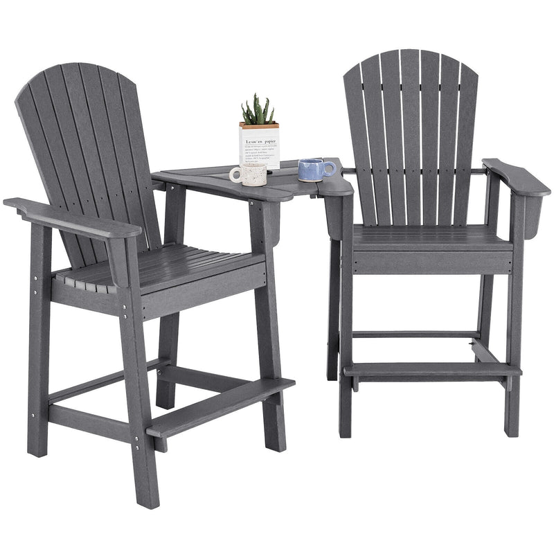 *2 Pieces HDPE Tall Adirondack Chair with Middle Connecting Tray - Gray