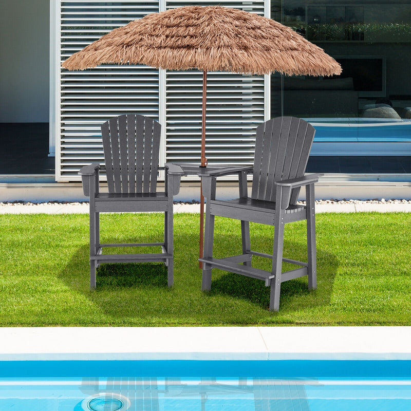 *2 Pieces HDPE Tall Adirondack Chair with Middle Connecting Tray - Gray