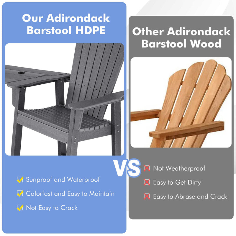 *2 Pieces HDPE Tall Adirondack Chair with Middle Connecting Tray - Gray