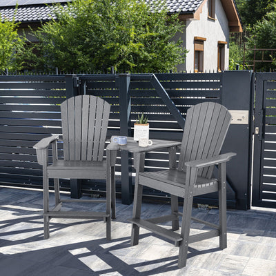 *2 Pieces HDPE Tall Adirondack Chair with Middle Connecting Tray - Gray