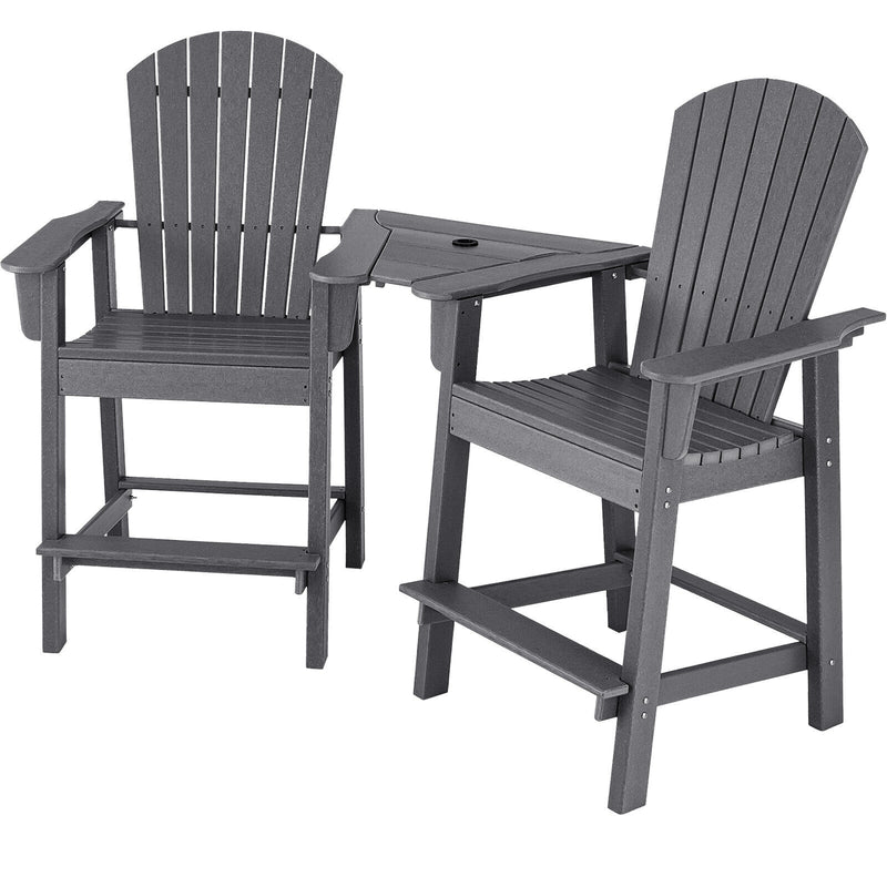 *2 Pieces HDPE Tall Adirondack Chair with Middle Connecting Tray - Gray