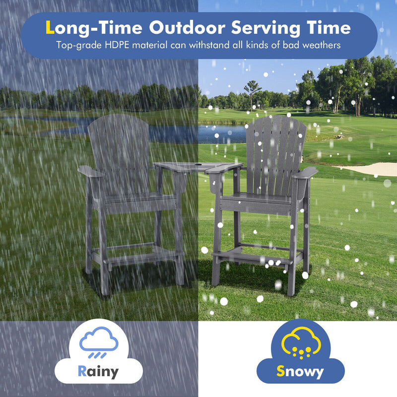 *2 Pieces HDPE Tall Adirondack Chair with Middle Connecting Tray - Gray