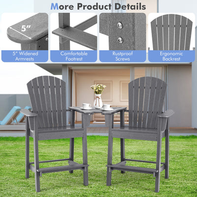 *2 Pieces HDPE Tall Adirondack Chair with Middle Connecting Tray - Gray