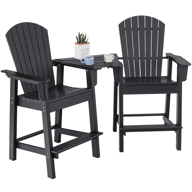 *2 Pieces HDPE Tall Adirondack Chair with Middle Connecting Tray - Black
