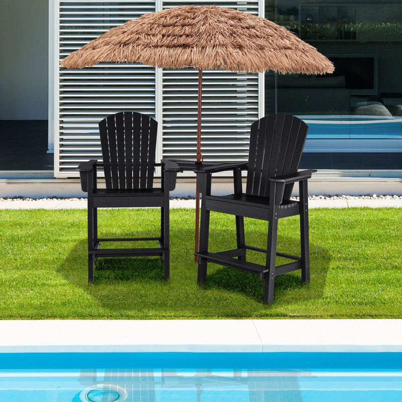 *2 Pieces HDPE Tall Adirondack Chair with Middle Connecting Tray - Black