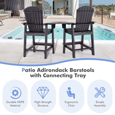 *2 Pieces HDPE Tall Adirondack Chair with Middle Connecting Tray - Black