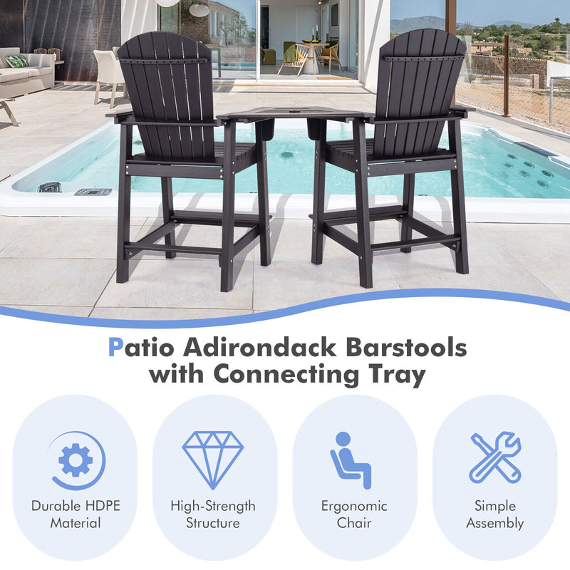 *2 Pieces HDPE Tall Adirondack Chair with Middle Connecting Tray - Black