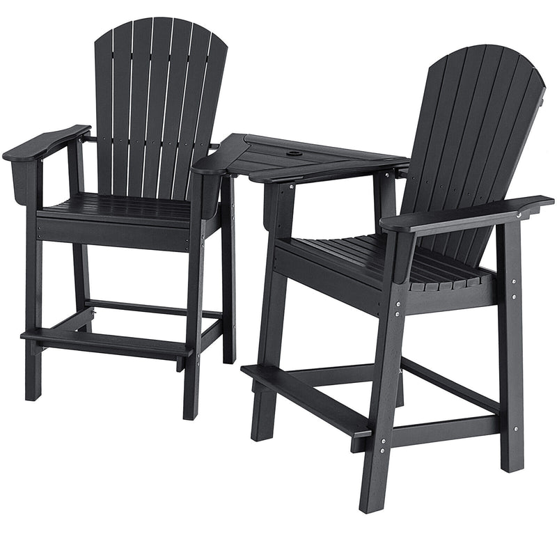 *2 Pieces HDPE Tall Adirondack Chair with Middle Connecting Tray - Black