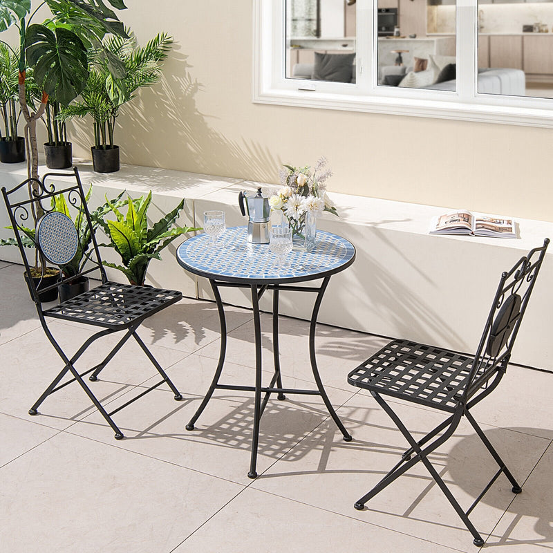 *3 Pieces Patio Bistro Set Outdoor Furniture Mosaic Table Chairs