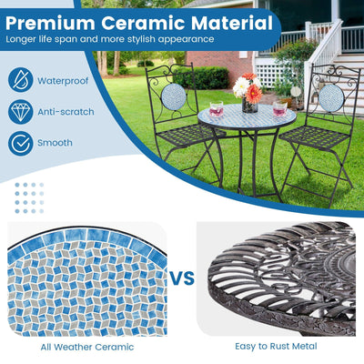*3 Pieces Patio Bistro Set Outdoor Furniture Mosaic Table Chairs