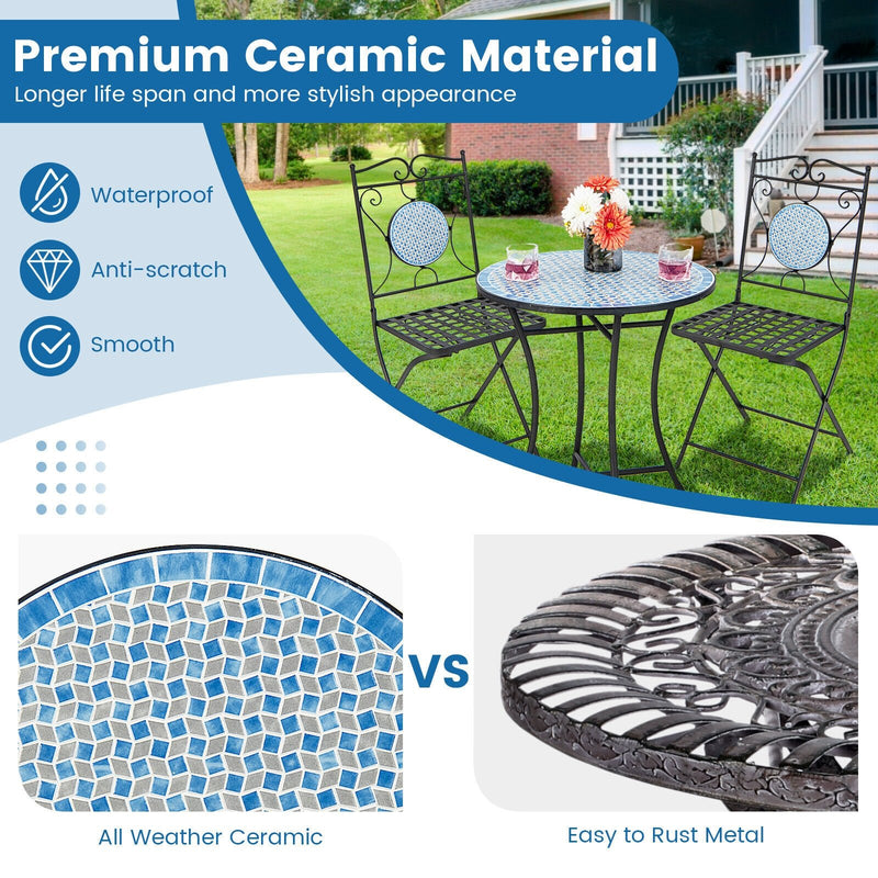 *3 Pieces Patio Bistro Set Outdoor Furniture Mosaic Table Chairs