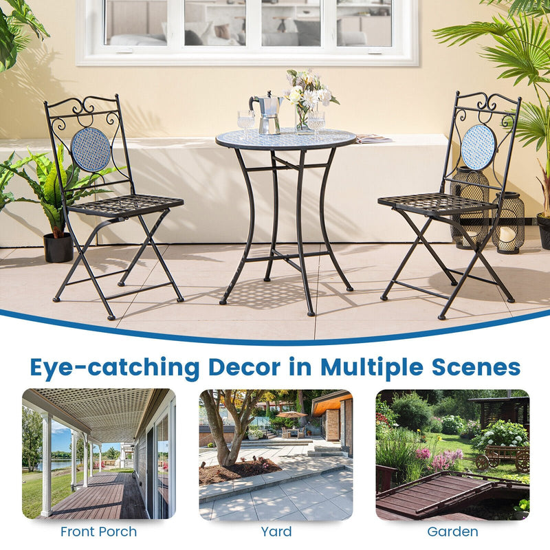 *3 Pieces Patio Bistro Set Outdoor Furniture Mosaic Table Chairs