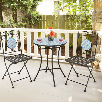 *3 Pieces Patio Bistro Set Outdoor Furniture Mosaic Table Chairs