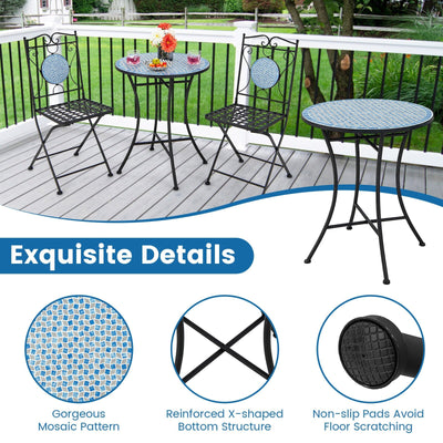 *3 Pieces Patio Bistro Set Outdoor Furniture Mosaic Table Chairs
