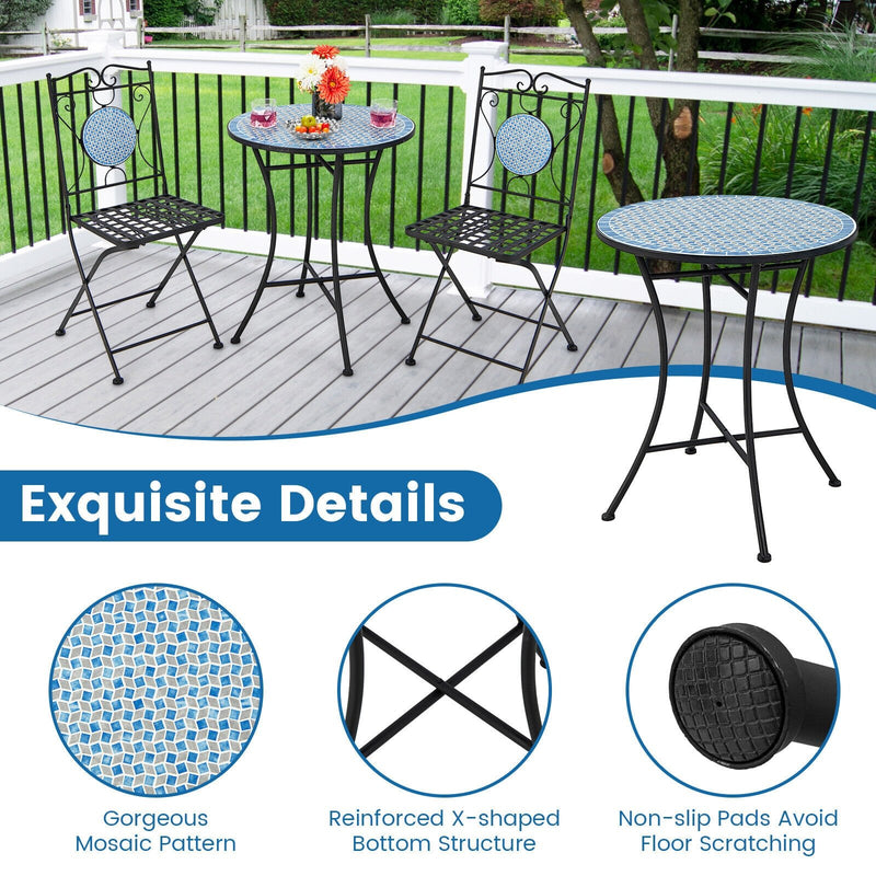 *3 Pieces Patio Bistro Set Outdoor Furniture Mosaic Table Chairs
