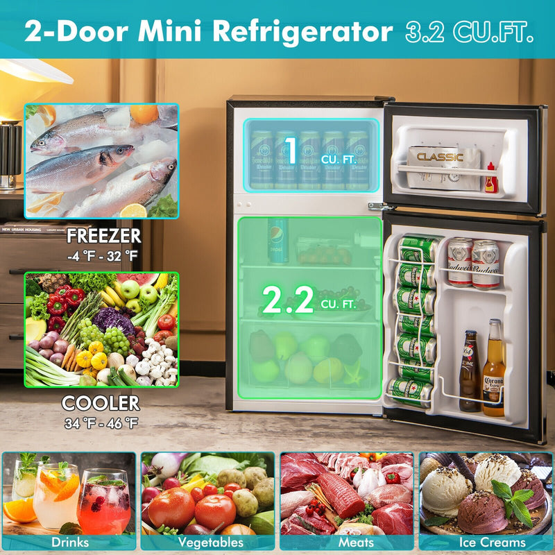 *3.2 Cu. Ft Compact Mini Fridge with 5 Temperature Settings - Sliver