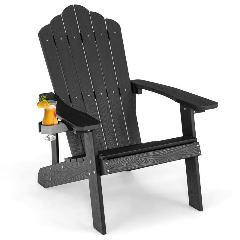 *Weather Resistant HIPS Outdoor Adirondack Chair with Cup Holder - Black