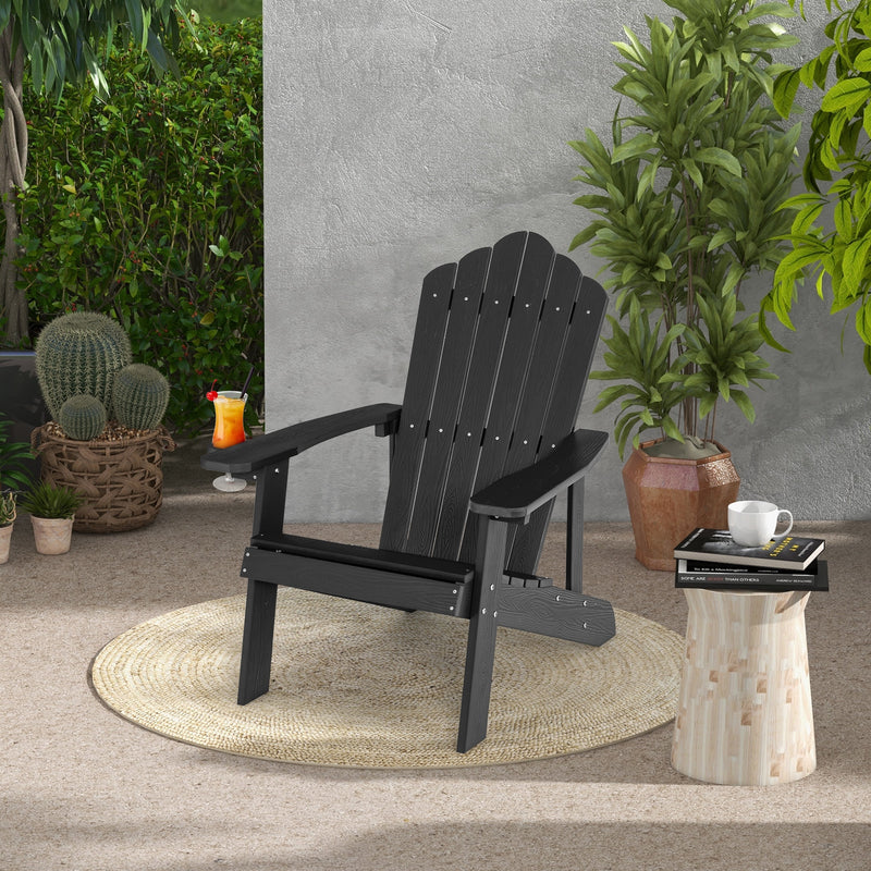 *Weather Resistant HIPS Outdoor Adirondack Chair with Cup Holder - Black