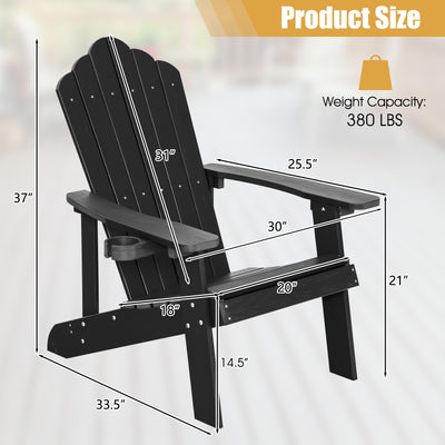 *Weather Resistant HIPS Outdoor Adirondack Chair with Cup Holder - Black