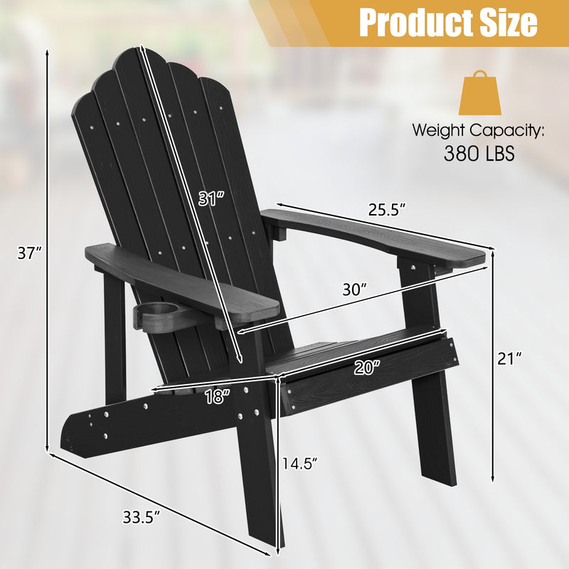 *Weather Resistant HIPS Outdoor Adirondack Chair with Cup Holder - Black
