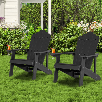 *Weather Resistant HIPS Outdoor Adirondack Chair with Cup Holder - Black