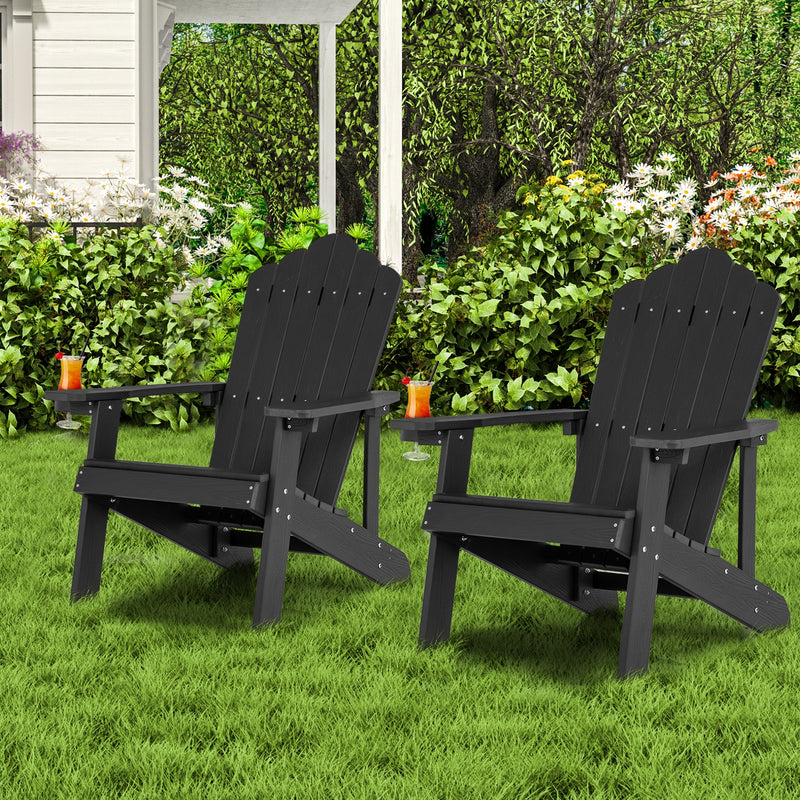*Weather Resistant HIPS Outdoor Adirondack Chair with Cup Holder - Black