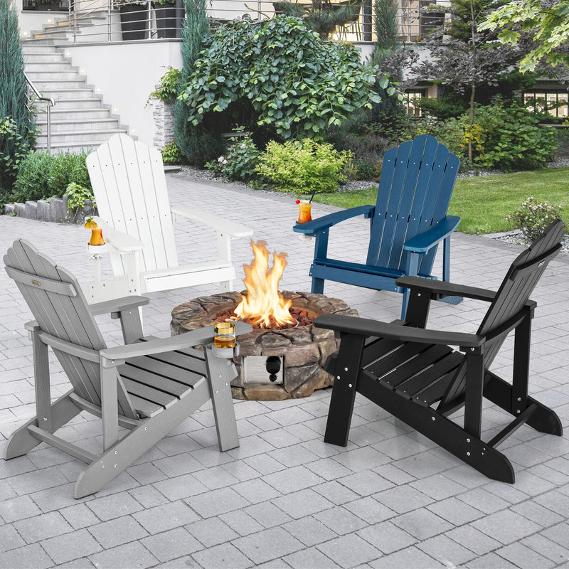 *Weather Resistant HIPS Outdoor Adirondack Chair with Cup Holder - Black