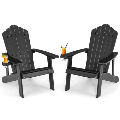*Weather Resistant HIPS Outdoor Adirondack Chair with Cup Holder - Black
