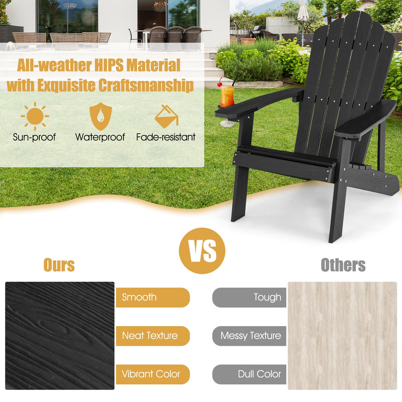 *Weather Resistant HIPS Outdoor Adirondack Chair with Cup Holder - Black