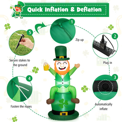 5 Feet St Patrick's Day Inflatable Decoration Leprechaun Sitting on Hat