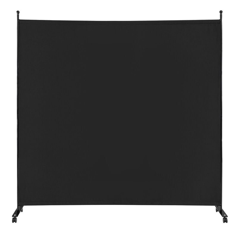 6 Feet Single Panel Rolling Room Divider with Smooth Wheels-Black