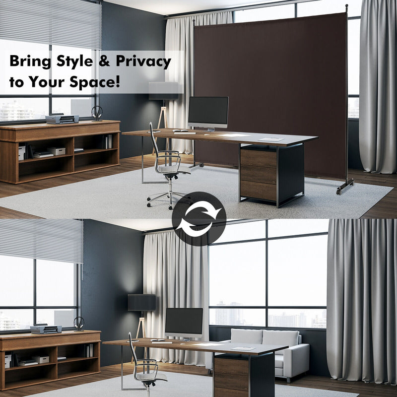 6 Feet Single Panel Rolling Room Divider with Smooth Wheels-Brown