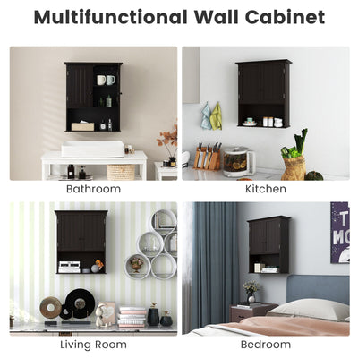 2-Door Wall Mount Bathroom Storage Cabinet with Open Shelf-Espresso