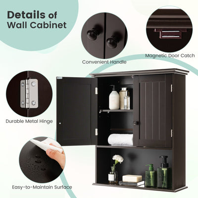 2-Door Wall Mount Bathroom Storage Cabinet with Open Shelf-Espresso