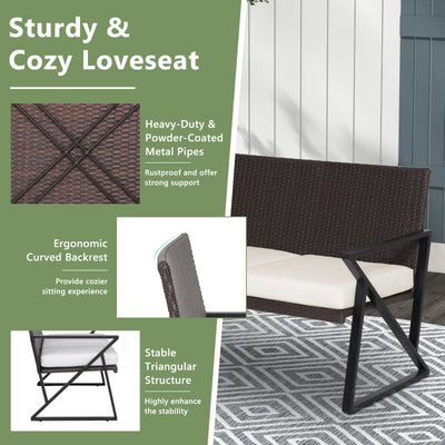 4 Pieces Rattan Patio Rocking Furniture Set with Loveseat and Coffee Table