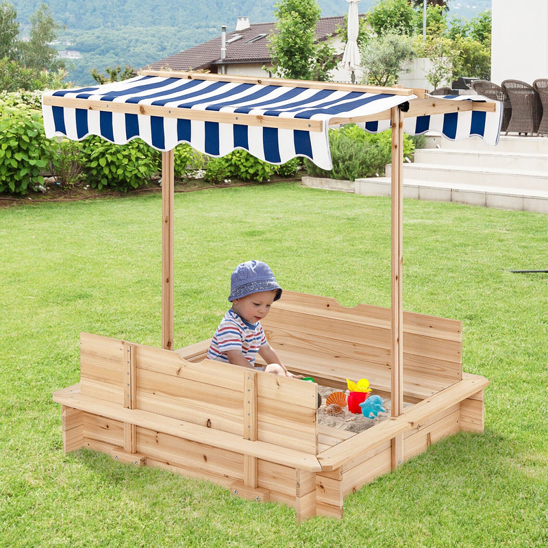 backordered - *Kids Wooden Sandbox with Canopy and Bench Seats-Blue