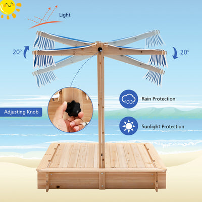backordered - *Kids Wooden Sandbox with Canopy and Bench Seats-Blue