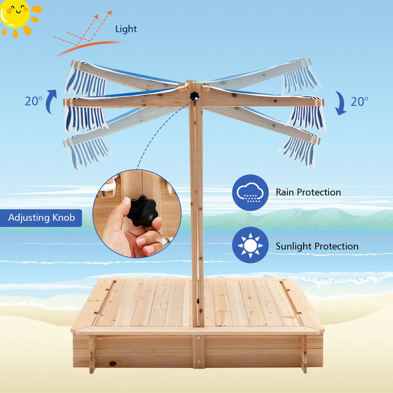 backordered - *Kids Wooden Sandbox with Canopy and Bench Seats-Blue