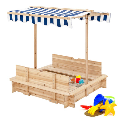 backordered - *Kids Wooden Sandbox with Canopy and Bench Seats-Blue