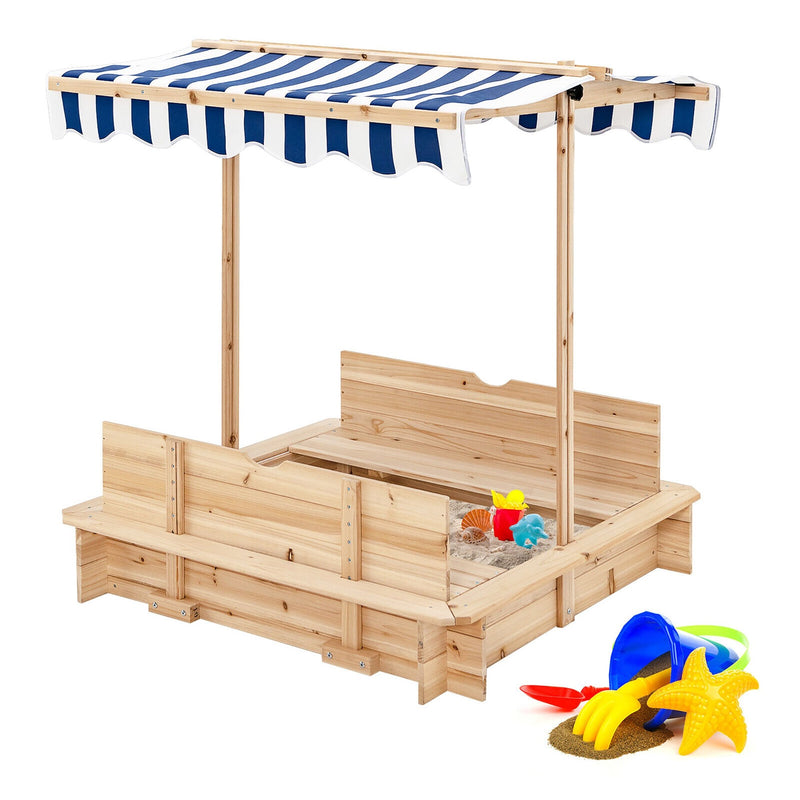 backordered - *Kids Wooden Sandbox with Canopy and Bench Seats-Blue